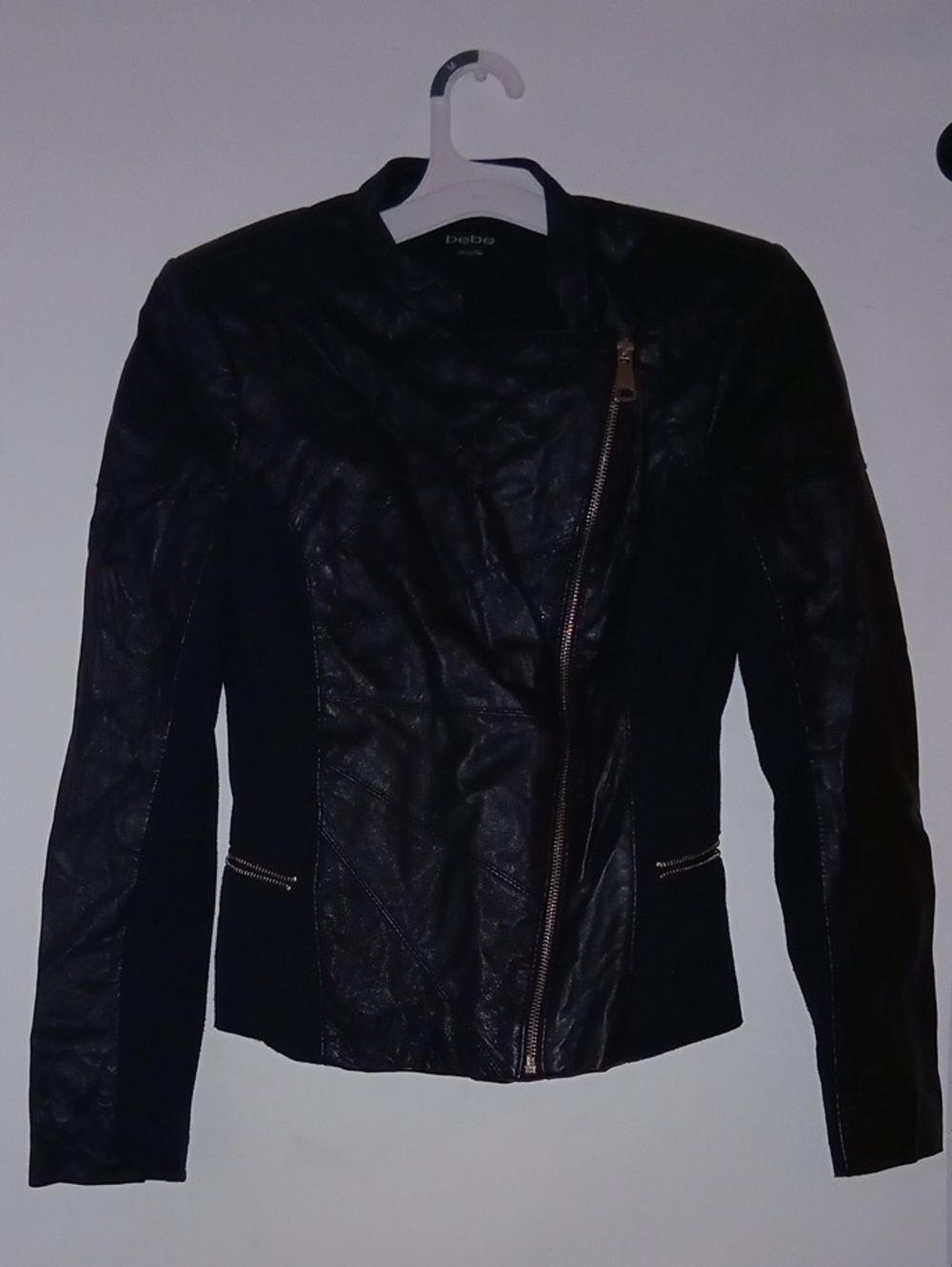 bebe Black Faux Leather Asymmetrical Zip Jacket